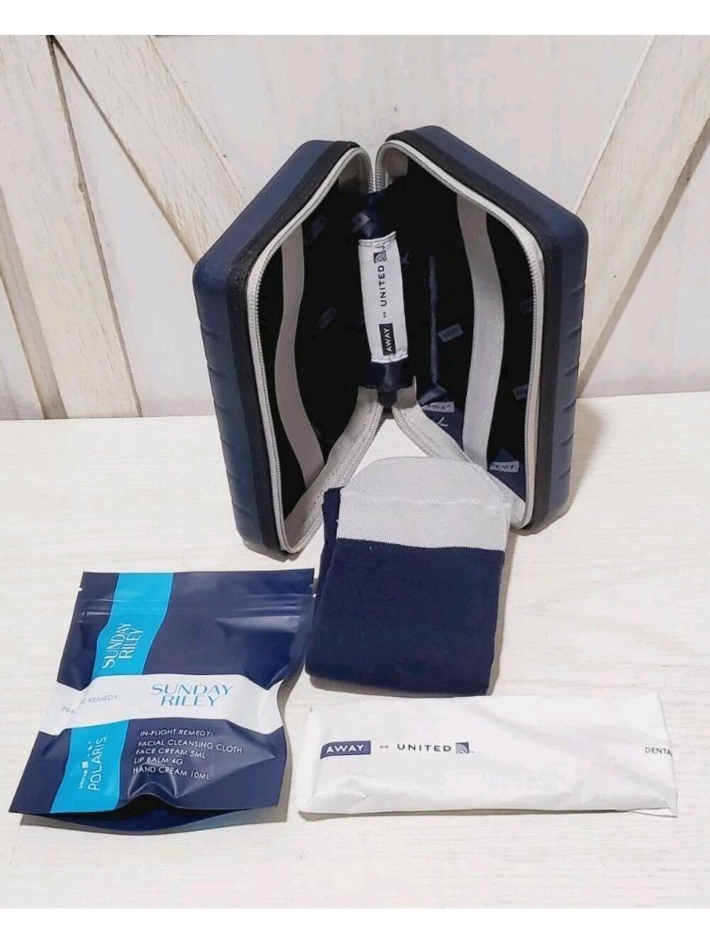 United Airlines AWAY Amenity Toiletry Kit Mini Blue Suitcase Sunday Riley - Picture 4 of 4